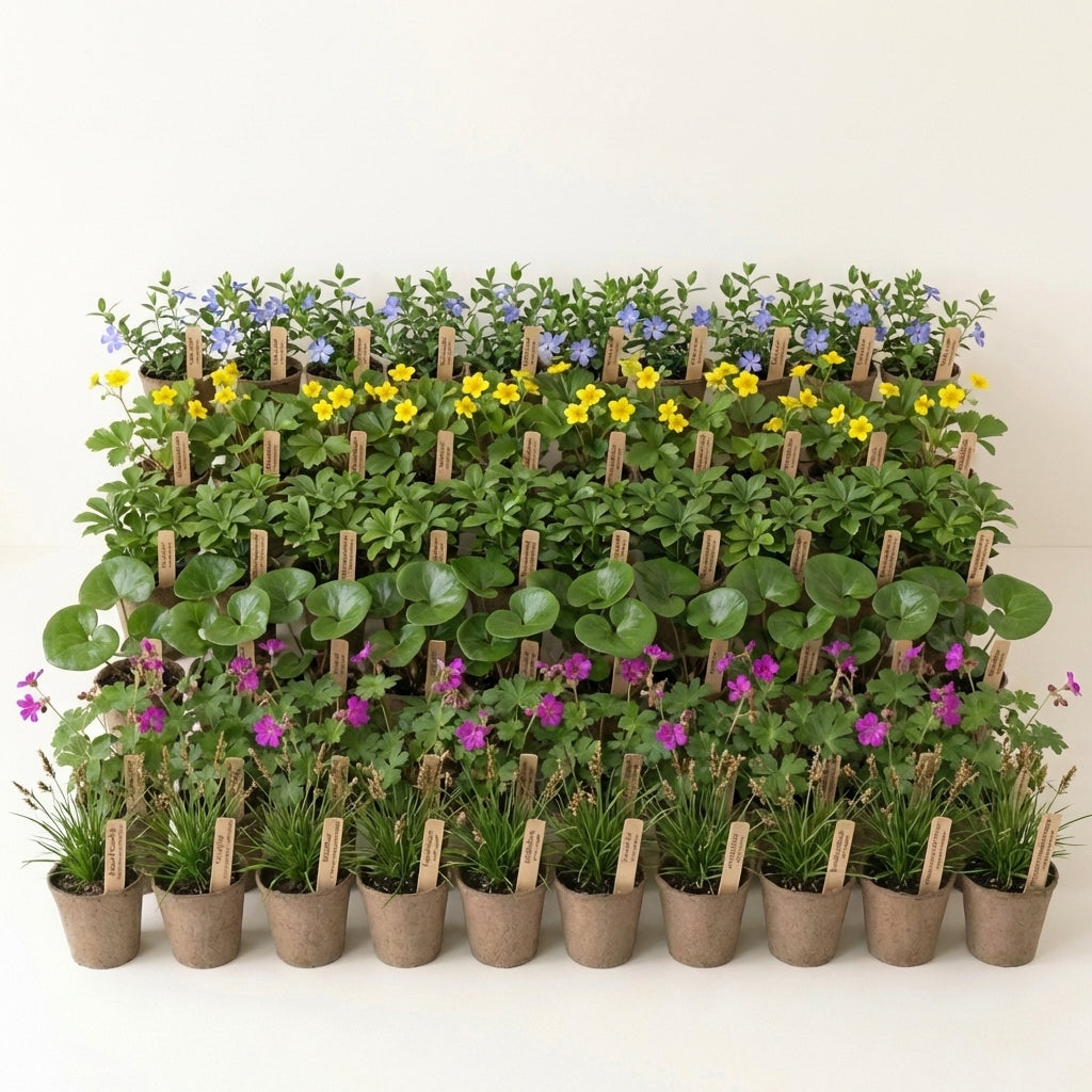 Staudenbeet Bodendecker-Kante-Mix XL - Pflanzenpaket für Halbschatten bis Schatten - 72 Pflanzen - Größe XL