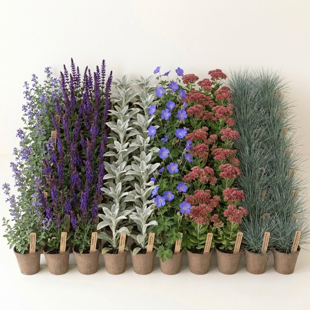 Staudenbeet Stadtbeet Pflegeleicht XL - Pflanzenpaket für Sonne bis Halbschatten - 72 Pflanzen - Größe XL