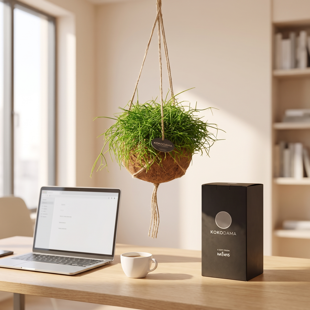Kokodama Rhipsalis hängend Firmengeschenk: Firmengeschenk in einem modernen Büro