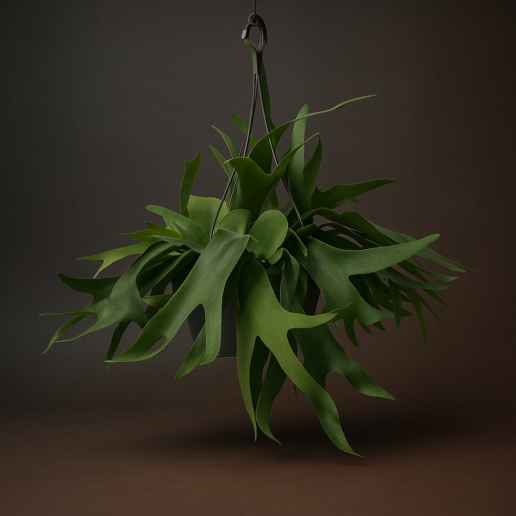 Premium Geweihfarn hängend – Platycerium bifurcatum - 50 cm - Ø21cm - Luna's Leaf Co. 