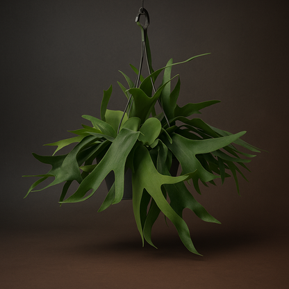 Premium Geweihfarn hängend – Platycerium bifurcatum - 50 cm - Ø21cm - Luna's Leaf Co. 