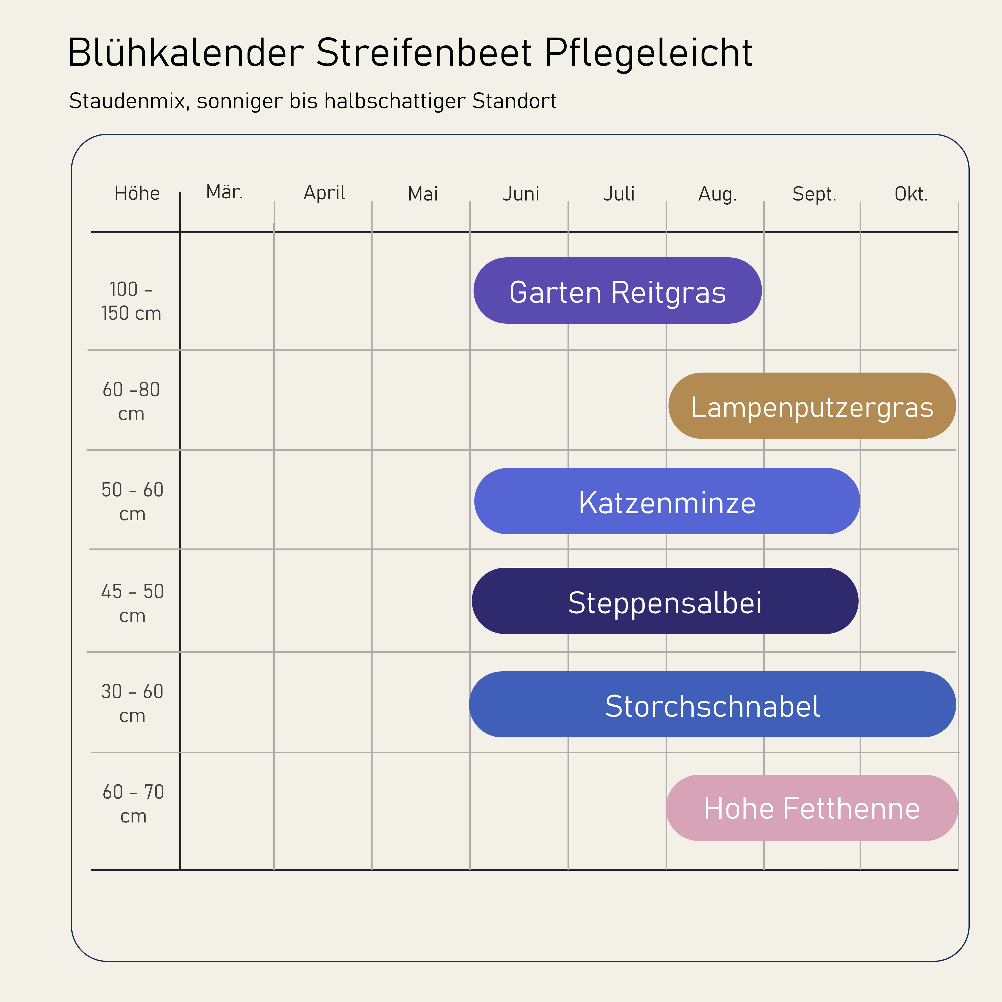 Staudenbeet Streifenbeet Pflegeleicht - Pflanzenpaket für Sonne bis Halbschatten - 36 Pflanzen - Größe L