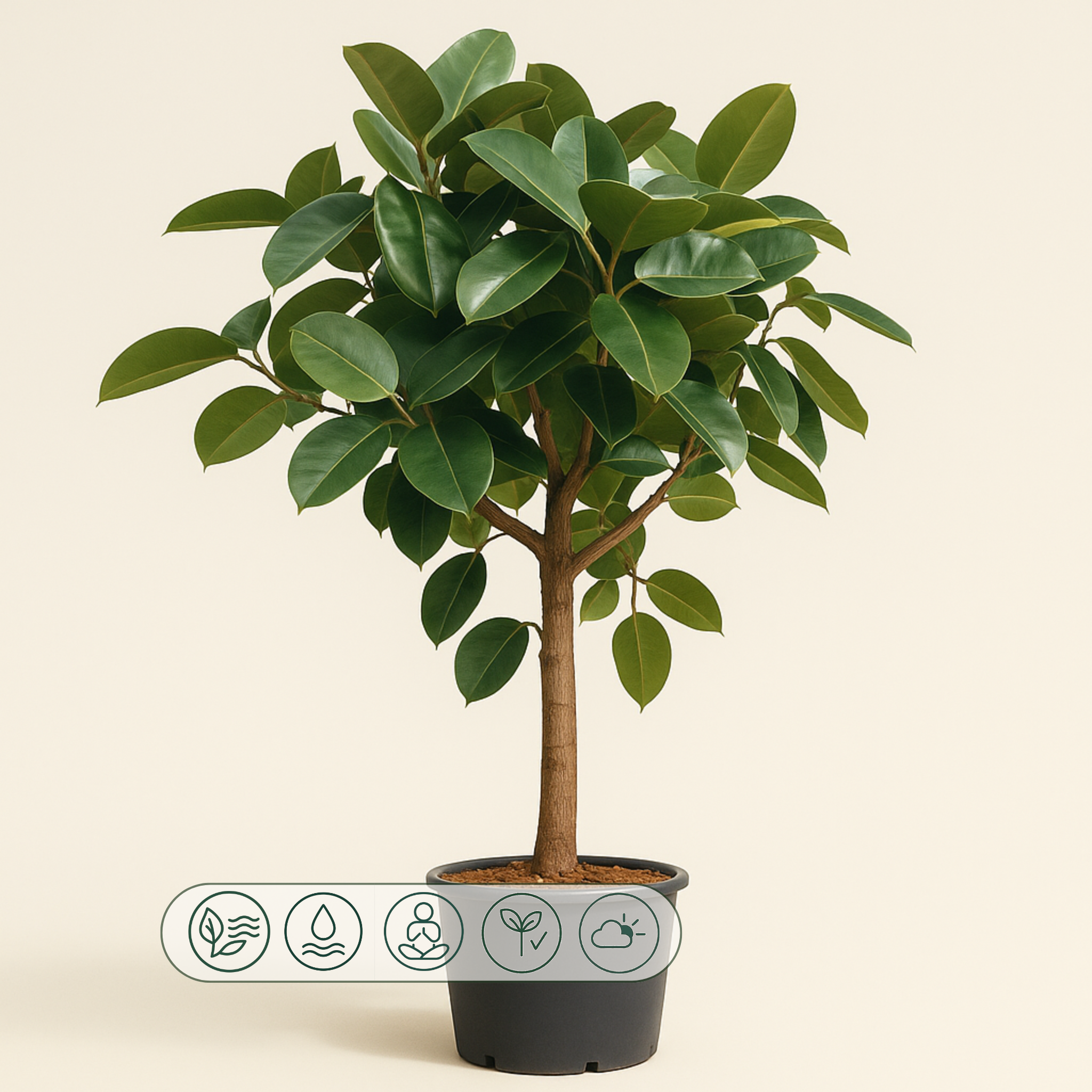 Ficus Robusta mit Stamm – Ficus elastica 'Robusta' - 140 cm - Ø27cm - Luna's Leaf Co. 