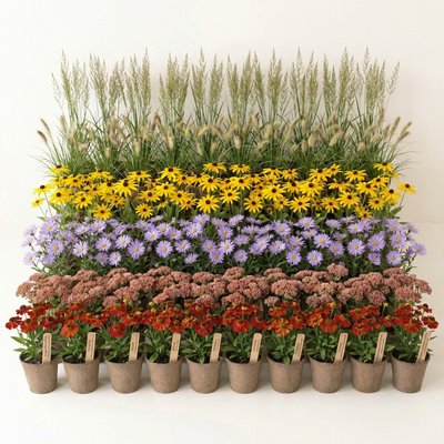 Staudenbeet Herbstglanz - Pflanzenpaket Spätblüher - 72 Pflanzen - Größe XL - Luna's Leaf Co. 