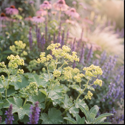 Frauenmantel (Alchemilla mollis) im Staudenbeet Bienenbuffet